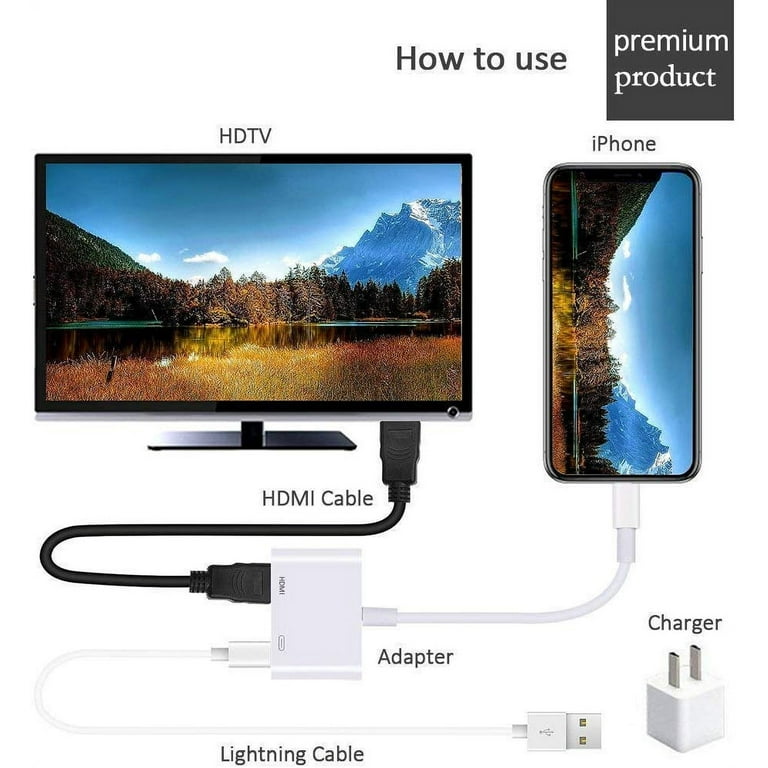 Lightning to HDMI Adapter, (Apple MFi Certified) 1080P Digital AV Adapter  Sync Screen Connector Cable Compatibility with iPhone  13/12/11/X/8/iPad/iPod to HDTV/Monitor/Projector 