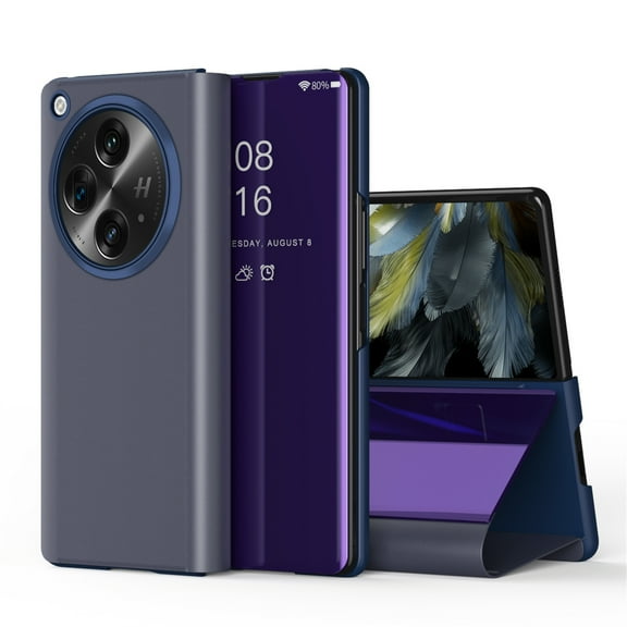 Allytech Plating Mirror Flip Case for OnePlus Open / Oppo Find N3 2023, Luxury PU Leather & Hard PC Slim Lightweight Cover with Kickstand, Comfortable Grip Shockproof Full Protective Case, Purple