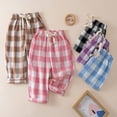 thumbnail image 4 of Toddler Boys Girls Linen Pants Kids Wide Leg Harem Pants Cotton Elastics Waist Summer Plaid Long Trousers Thin 3/4 Outerwear, 4 of 9