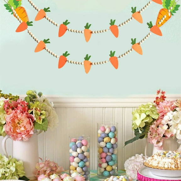 Easter Carrot Banner, Easter Felt Garland Carrot Felt Garland, 4ft Carrot Wall Vegegtable Ornament for Party Wall Fireplace Window Decors
