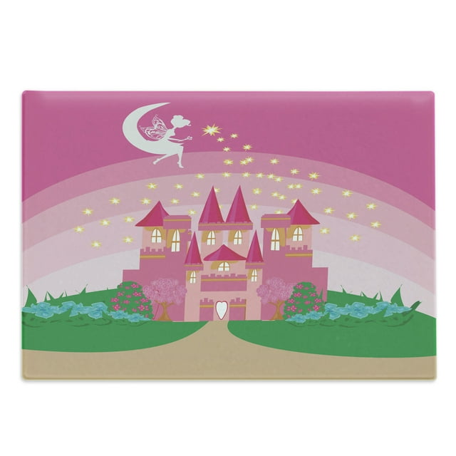 Magic Cutting Board, Fantasy Tale Pixie in Sky Fictional Dream Kingdom Unworldly Nature Illustration, Decorative Tempered Glass Cutting and Serving Board, Large Size, Green Pink, by Ambesonne