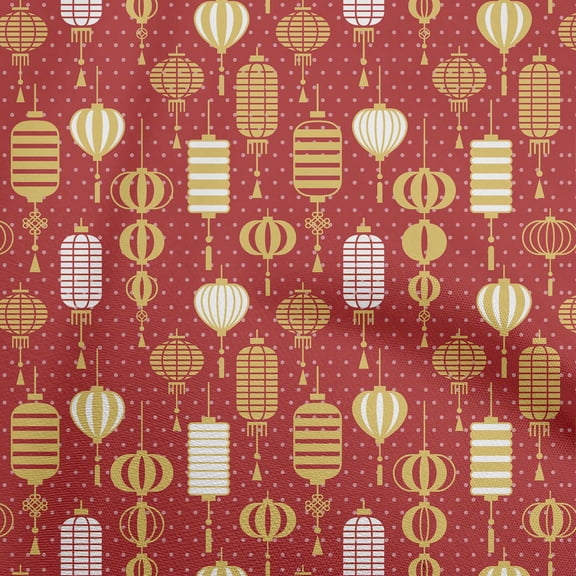 oneOone Cotton Cambric Maroon Fabric Asian Chinese Lamps Quilting Supplies Print Sewing Fabric By The Yard 42 Inch Wide