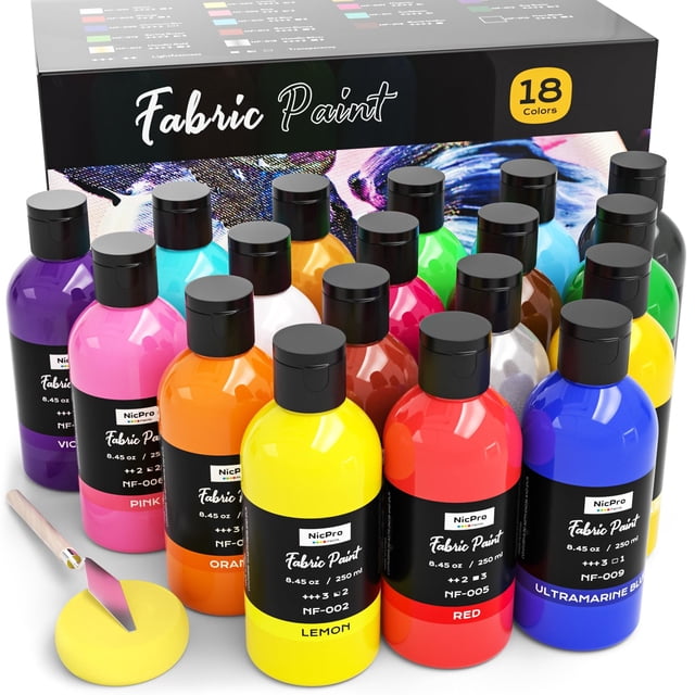 Pintura para tela Nicpro, 18 colores, 250 ml, para ropa y manualidades