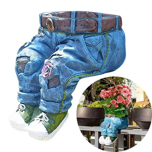 Creative Denim Pants Resin Flower Pot | Resin Planter for Succulents, Herbs & Flowers | Blue Jeans Design Gardening Decor for Home, Lawn, Yard & Patio | Unique Outdoor & Indoor Decoration