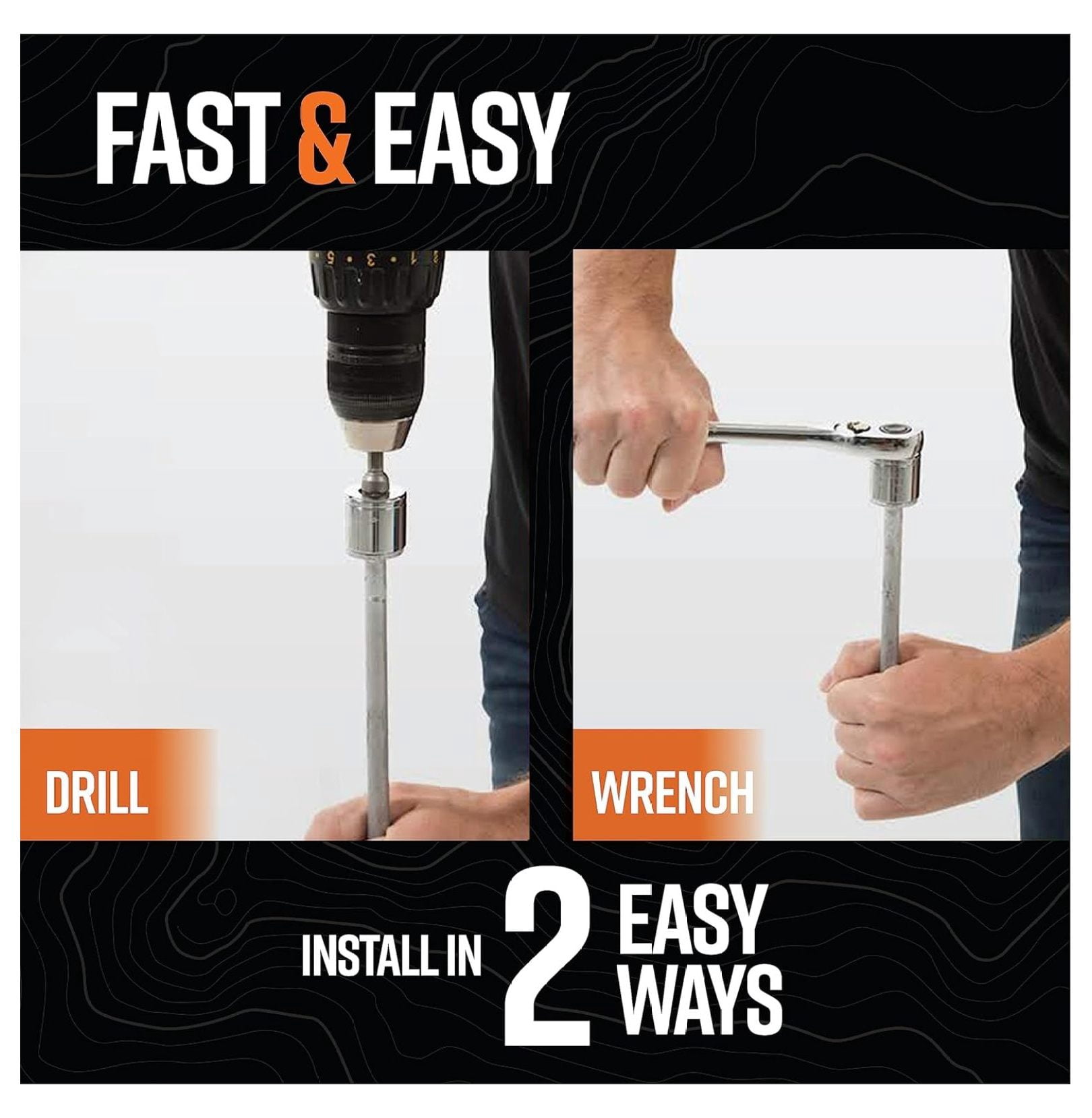 Screw in Tent Stake for Normal to Hard Ground | Premium Drill Driven Ground Anchor Earth Screws | 2X Pro I Stakes (1.5 Foot), 2X Closed , 1X 5/8" Hex Socket Driver