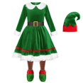 thumbnail image 5 of Teen Elf Outfit Kids Long Sleeve Christmas Elf Dress Girls Hat Set Party Dress Up Christmas Outfits Kids 150, 5 of 7