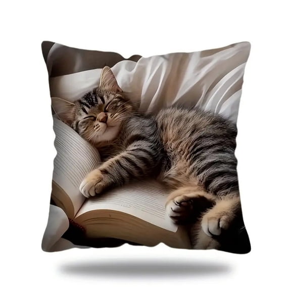 Lilixerw Cute Sleeping Cats Printed Pillow Cover,18 x 18 Inch Soft Short Pile Polyester Cushion Case for Sofa Living Room Bed,Cute Cat Pattern Pillowcase,Multicolor