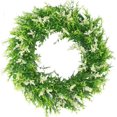thumbnail image 1 of Corona de boj con detalles en lavanda, hojas de plástico verde de 16", decoración duradera para uso en interiores y exteriores, resistente a la decoloración, ambiente para todo el año, perfecta para, 1 of 1
