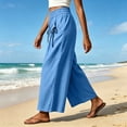 thumbnail image 5 of CQONEPT Wide Leg Pant for Womens Elastic Waist Elastic Waist Crop Pants Casual Flowy Loose Fit Trousers with Pocket Blue 3XL, 5 of 6
