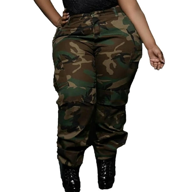 UKAP Ladies Pants Camouflage Trousers High Waist Cargo Pant Casual Sport  Bottoms Camouflage 5XL