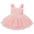 thumbnail image 3 of IBTOM CASTLE Infant Baby Girls Boho Lace Tutu Dress Flutter Sleeve Smocked Casual Birthday Party Summer Holiday Photo Shoot Sundress 12-18 Months Pink, 3 of 8