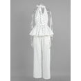 thumbnail image 4 of Women'S Polka Dot Print Halter Peplum Top & Wide Leg Pants 2 Piece Outfit Set White L, 4 of 9
