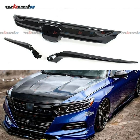 3Pcs JDM Sport Style Grille Glossy Black Compatible With 2018-2020 10th Gen Honda Accord Sedan