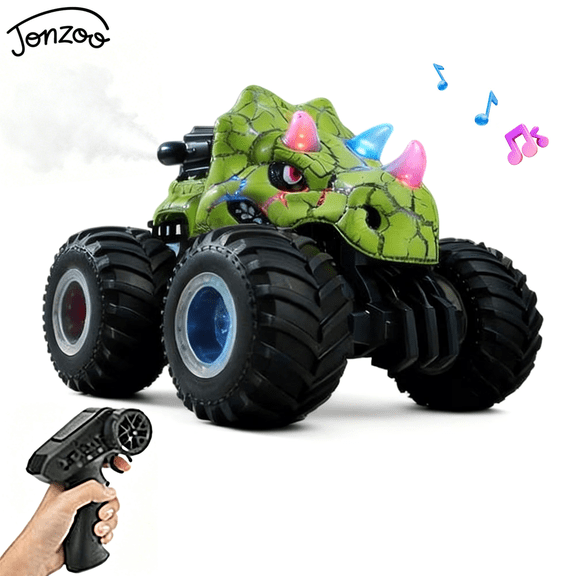 Jonzoo Richgv Monster Truck Toys for Boys 3-8 Years Old, Remote Control Car Dinosaur Toys with 360° Spins Stunt Light Spray Music, RC Truck Car Birthday Gift for Boys Girls