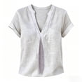 thumbnail image 5 of Yrmaups Loose Fit Short Sleeve T Shirt for Women, Casual V Neck Blouse, Breathable Linen Tee for Travel Office Home Daily Wear, White L, 5 of 5