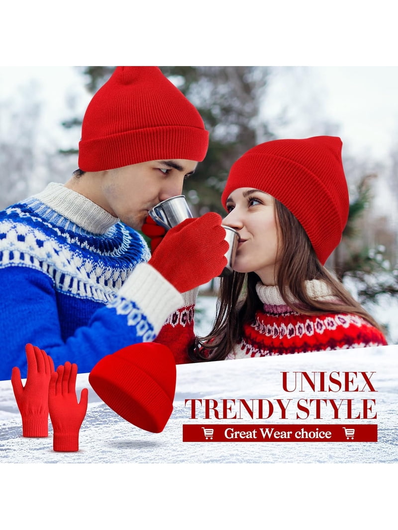 Winter Beanie Hat Gloves Set, Soft Knitted Hat Stretchy  display picture 3