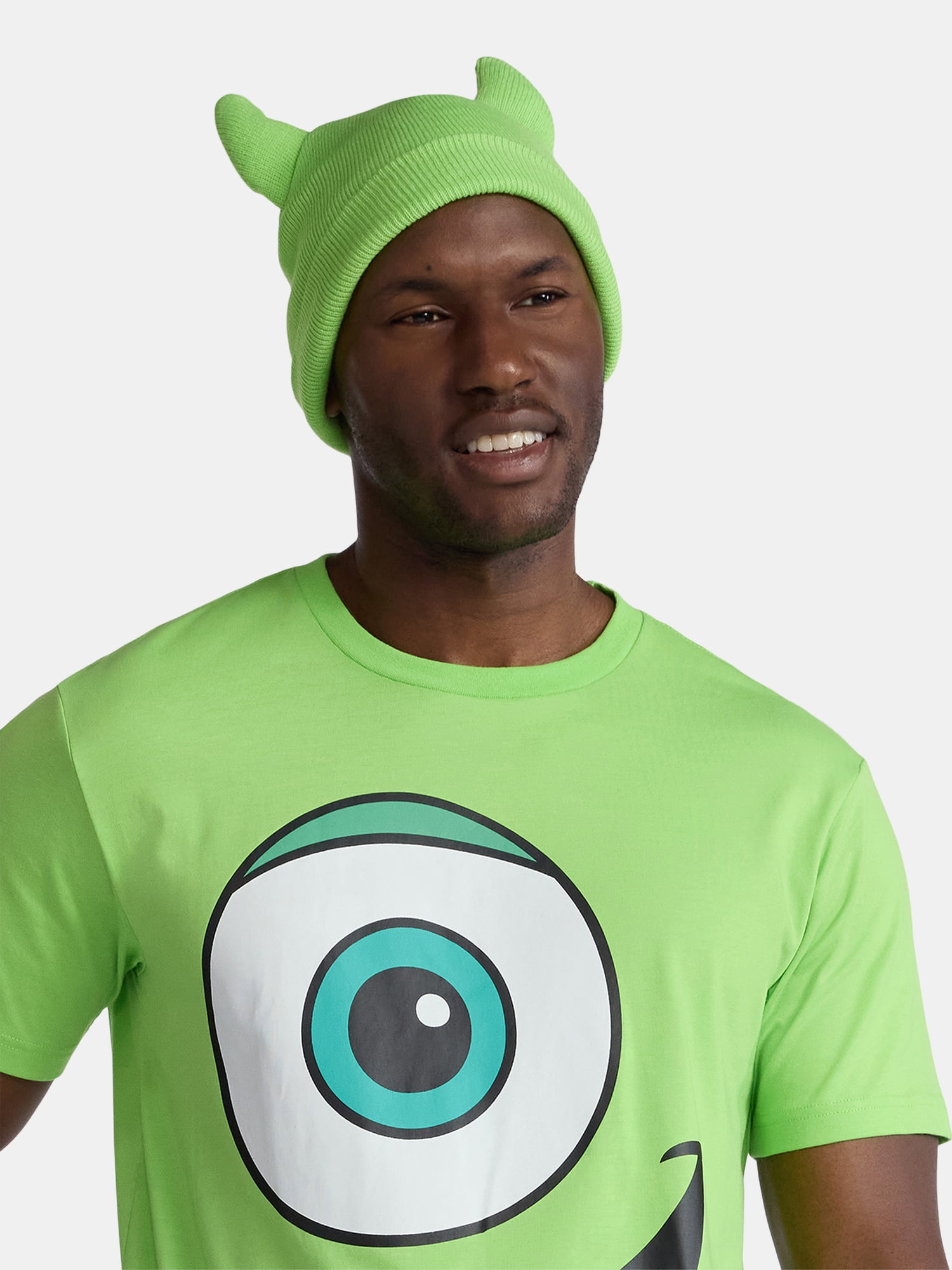Mike Wazowski, Men's & Big Men's Graphic Halloween Cosplay T-Shirt and Matching Character Beanie, Sizes XS-3XL
