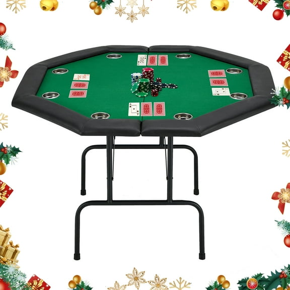 Homhum 8-Player Poker Table with Stainless Steel Cup Holder, Green