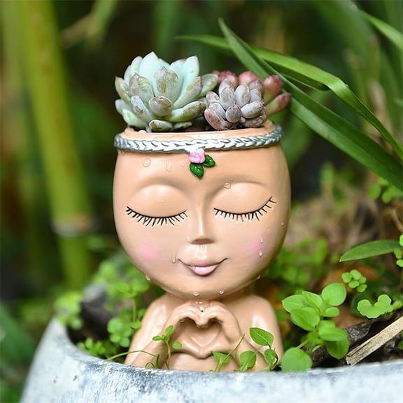 Head Planter Pot Face Flower Pot w/Hole For Indoor Outdoor Plant Cute Succulent