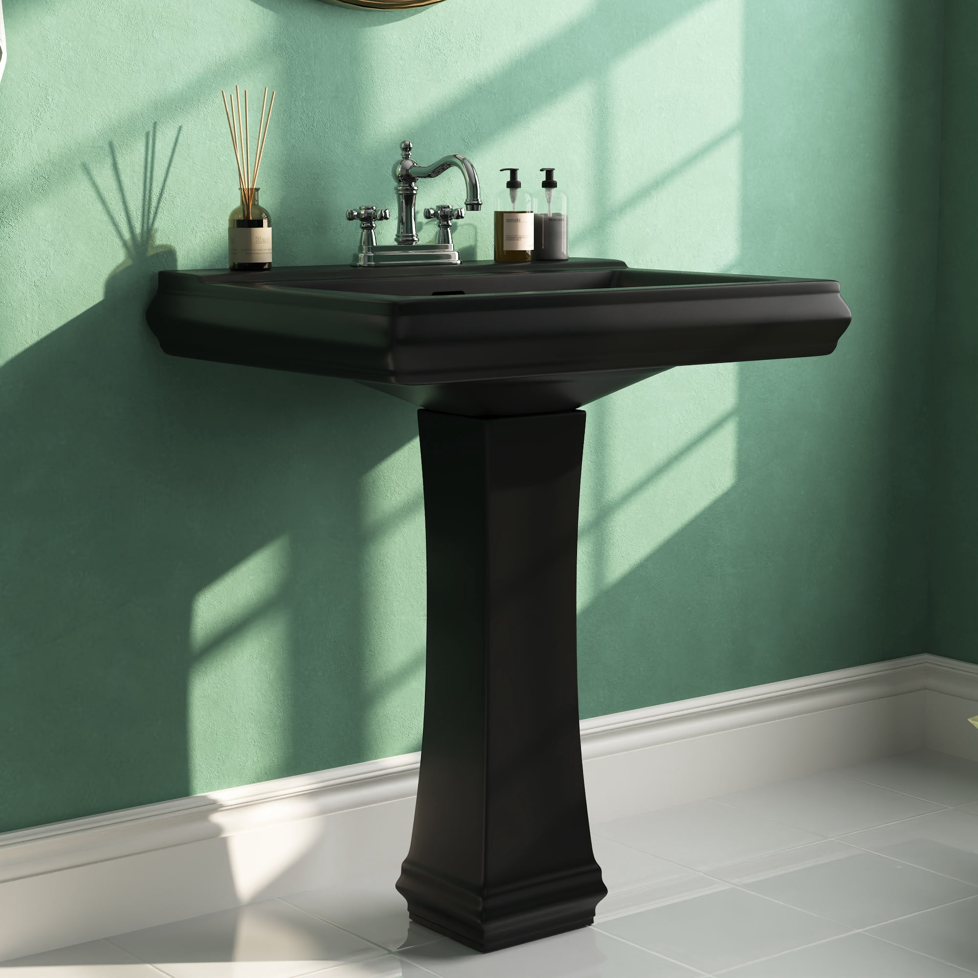 Apex 26.38 in. W x 19.69 in. D Black Vitreous China Rectangular Pedestal Combo Bathroom Sink with 3 Faucet Holes