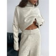 thumbnail image 6 of Womens Knit Lounge Set 2 Piece Sweater Top and Wide Leg Pants Soft Cozy Outfit for Fall Winter Khaki M, 6 of 7