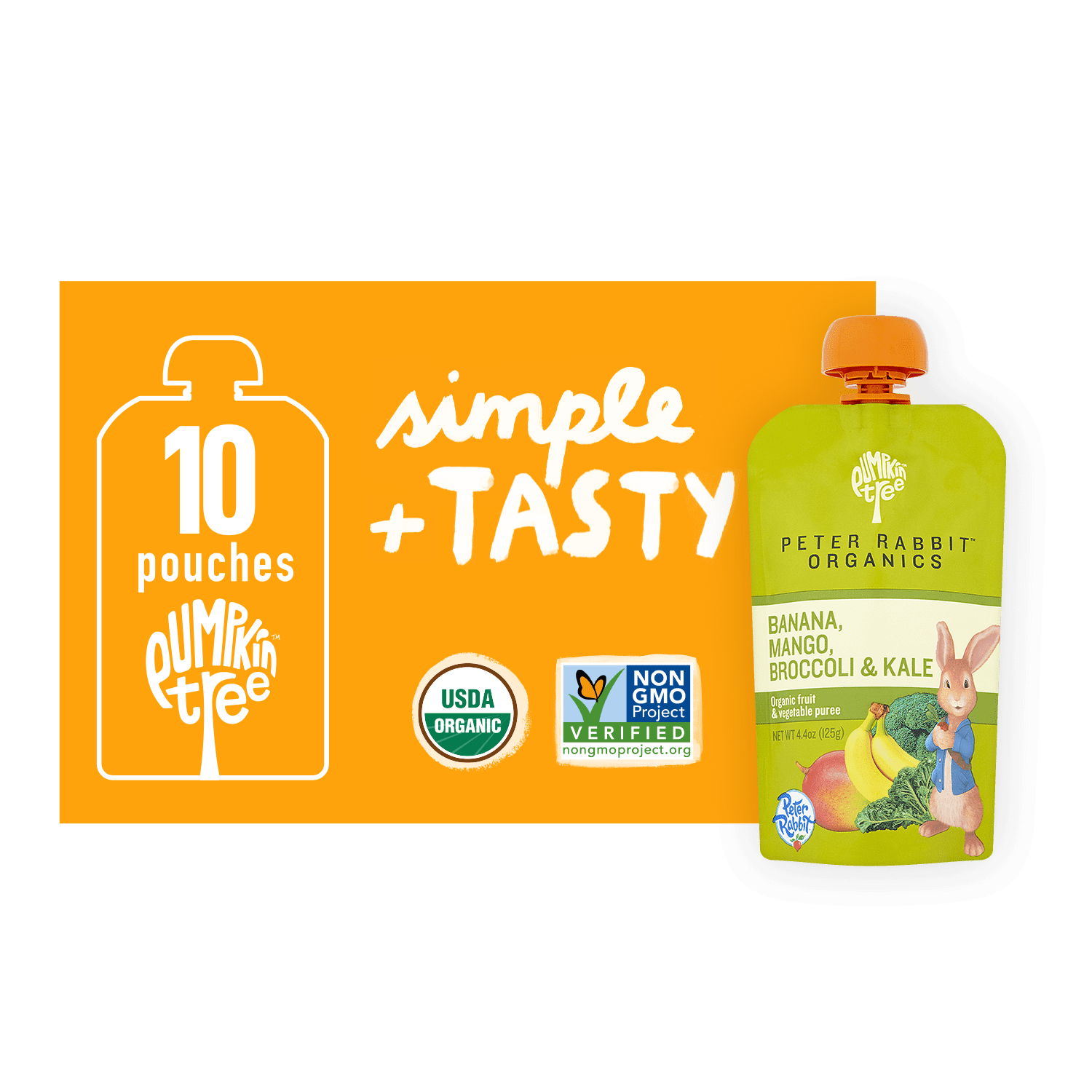 Peter Rabbit Banana, Mango Broccoli & Kale Snack 4.4 oz Squeeze Pouch Pack of 10