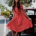 thumbnail image 4 of Odeerbi Dresses For Women 2025 Casual Dresses Erogenous Button Short Sleeve Printing V Neck Lacing Knee-Length Dress (Belt Included) Red, 4 of 9