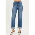 thumbnail image 2 of I AM A FASHION JUNKY RISEN Full Size 4 Way Stretch Slouchy Straight Jeans with Cuffed Hem Plus Size (DARK, 2XL), 2 of 6