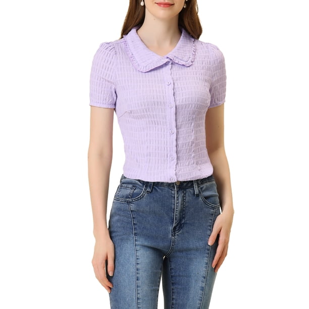 CAMISA SUAVE DE BOTONES CON COLLAR DULCE DE MUJERES VINTAGE INSPIRAR CHIC S PÚRPURA