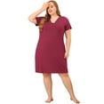 thumbnail image 3 of Camisón de encaje de talgrande pamujer, mancorta, cuello en V, pijama, rode dormir, vestido Burgundy 3XL, 3 of 6