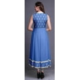thumbnail image 4 of Bimba Robe Anarkali à Col Mandarin pour Femmes Imprimé Damas Bleu Kurta Ethnique Indienne TTG, 4 of 6