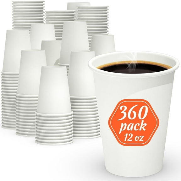 360 Count 12 oz Coffee Cups LeakFree Food Safe Paper Cups 12 oz Disposable 12oz White Paper Cups for Cold and Hot Drinks