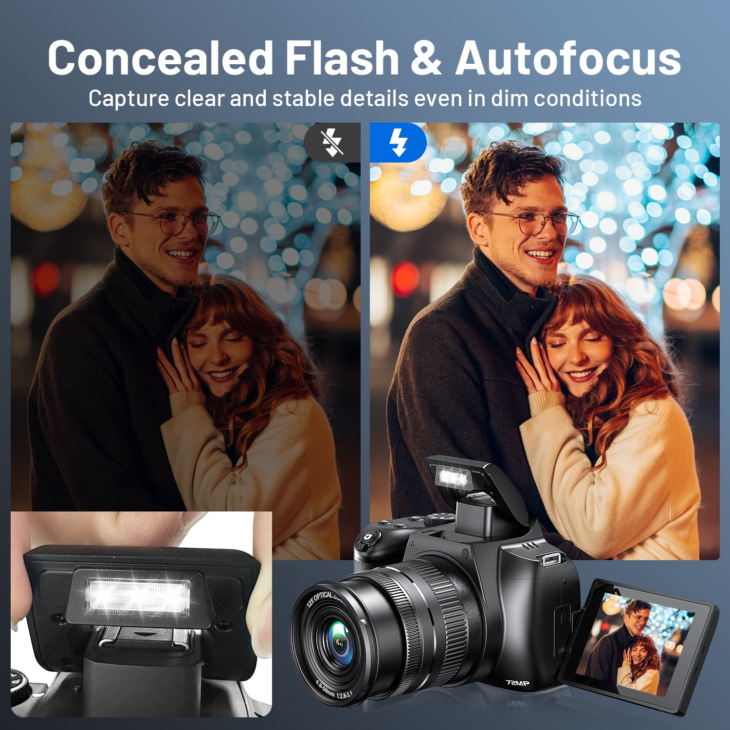 Campark AC21 72MP Autofocus Digital Camera with 12X Option Zoom 4K/30FPS Video, WiFi, 64GB Card