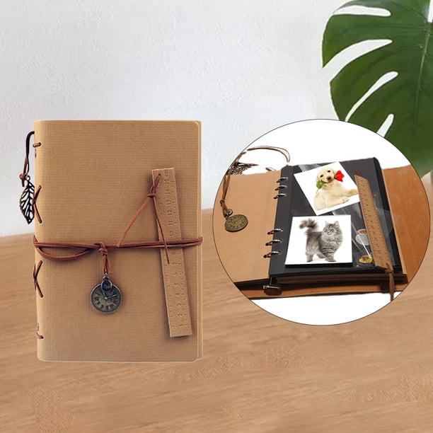 Álbum de Recortes de material cuero Retro Hecho álbumes de Bricolaje, álbum de Recortes Artesanal de 54 Páginas, Libro de álbum de fotografía DIY Hugo Álbum de recortes