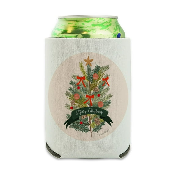 Merry Christmas Decorated Pine Tree Can Cooler - Drink Sleeve Hugger Collapsible Insulator - Beverage Insulated Holder