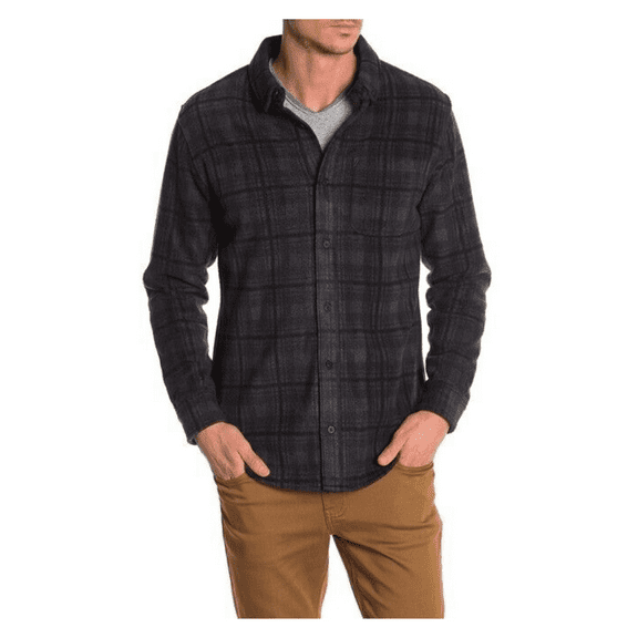 $78Threads 4 Thought ,El Paso Plaid Print Slim Fit Shirt Jacket,CHARCOAL,Size S