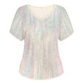 thumbnail image 5 of TIYOMI Plus Size Women's Sequin Tops 2X V-Neck Summer Tops Sparkly Short Sleeve Blouses Mermaid Party Tunic Slimming Club Fashion Pullover 2XL 18W 20W, 5 of 7