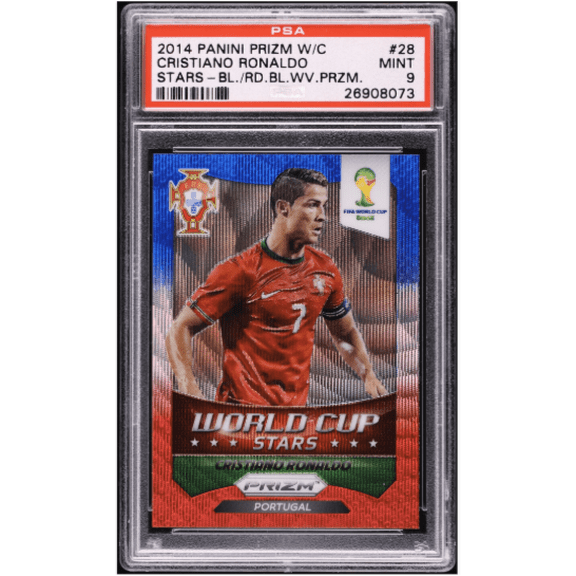 2014 Panini Prizm World Cup Stars Cristiano Ronaldo Blue/Red Wave #28 PSA 9