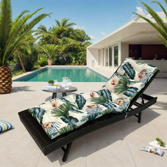 CJC Outdoor Waterproof Chaise Lounge Chair Cushion 71 x 20 x 4‘’ Thickened Pool Beach Chair Cushions with Ties for Outdoor Garden Furniture