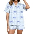 thumbnail image 4 of Short Pajamas for Women Cute Graphic 2 Piece Pajama Set Short Sleeve Button Down Sleepwear Lapel Shirt Pj Short Set, 4 of 7