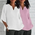 thumbnail image 3 of STETMN 2 PC Oversized Cotton Linen Top for Women Solid 3/4 Sleeve T-shirt V Neck Loose Summer Tee, 3 of 6