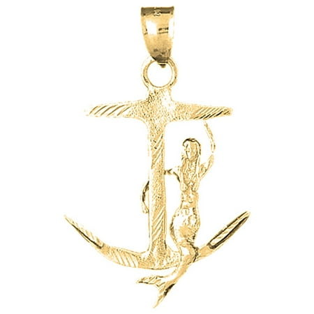10K Yellow Gold 3D Mermaid And Anchor Pendant - 51 mm