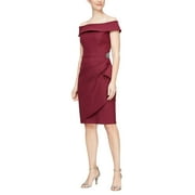 Alex Evenings Short Stretch Scuba Off The Shoulder Sheath Dress with Hip Embellishment (Womens, Wine, 10)
