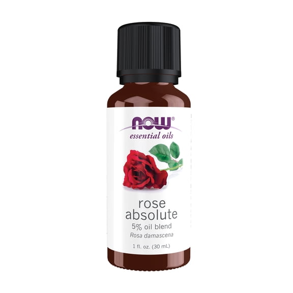 NOW Essential Oils, Rose Absolute, 5% Blend of Pure Rose Absolute Oil in Pure Jojoba Oil, Romantic Aromatherapy Scent, Vegan, Child Resistant Cap, 1-Ounce