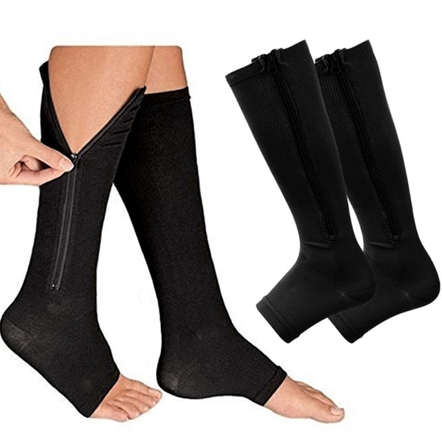 FlyFlise 2 Paires de Chaussettes à Fermeture Éclair pour Jambes Mollets Sans Orteils pour Course Randonnée Escalade Conduite Vol Debout Soulagement de la Douleur