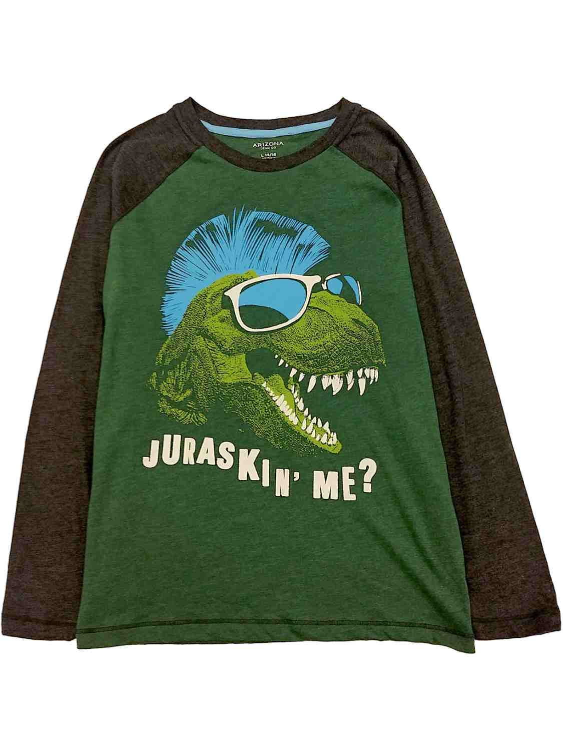 Boys Green & Gray Dinosaur Mohawk T-Rex Juraskin' Me Long Sleeve T-Shirt - Walmart.com - Walmart.com