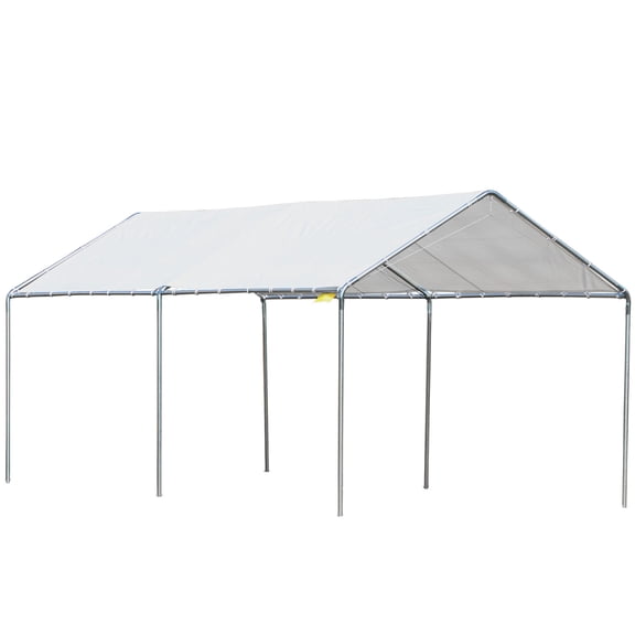 Residential Carports, 10'x20' Carport Heavy Duty Galvanized Car Canopy with Included Anchor Kit, 3 Reinforced Steel Cables, White, White Outdoor Carports,Steel Portable Carports