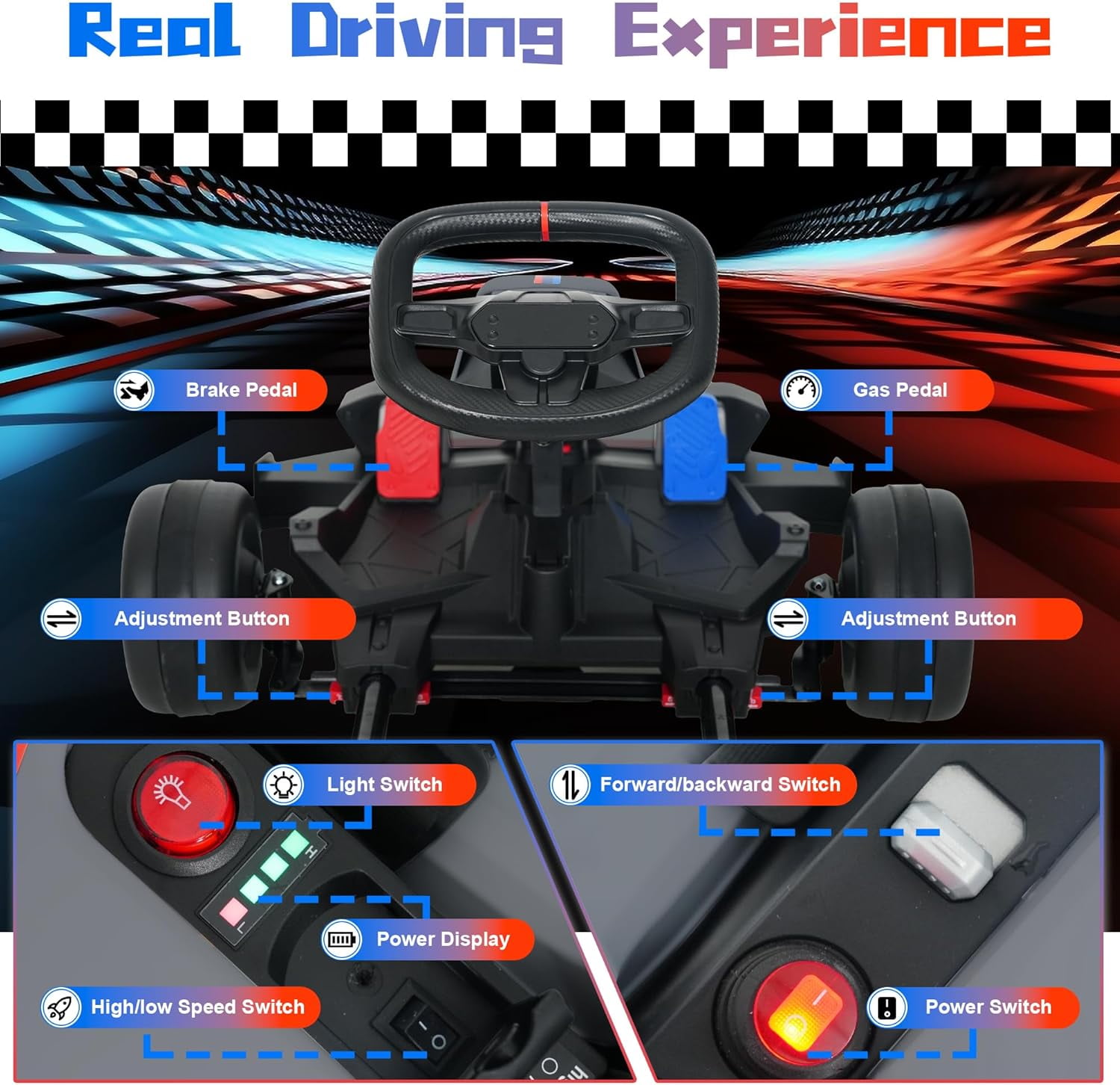 Akaber Electric Go Kart with Adjustable Seat, 24V 9AH Drift Kart with Dual 200W Motors, Crazy Go Cart for Kids Ages 6-12, Licensed BMW, LED Lights, Drift Mode and 2 Speed(Grey)