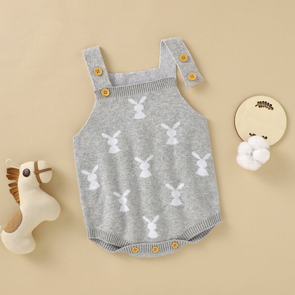 UACY Baby Girl Boy Knit Easter Bunny Romper Sleeveless Bodysuit Jumpsuit My 1st Easter Outfit Cute Spring Clothes