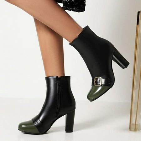 

Fall Outdoor Decorations VEKDONE Women Boots Fashion Square High Heel Pointed Zip Shoes Belt Buckle